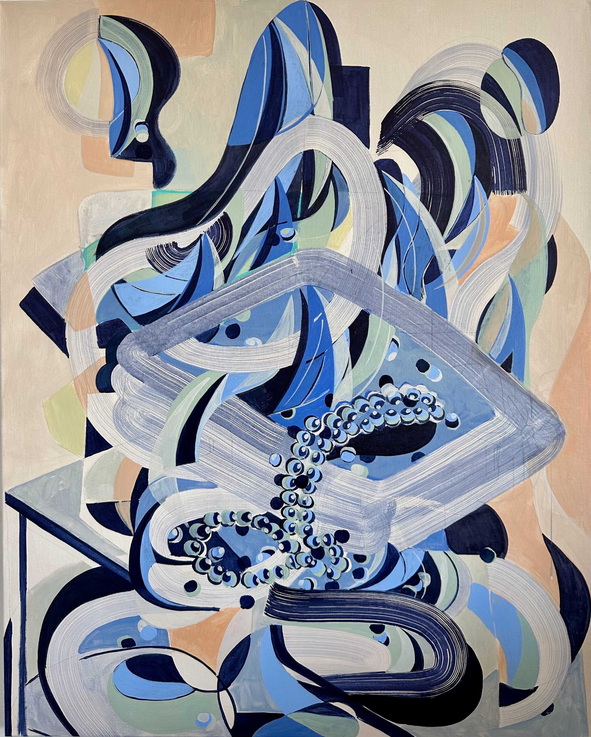 Pseudologica Phantastica, 2026, 100x80 cm, ink and acrylic on canvas